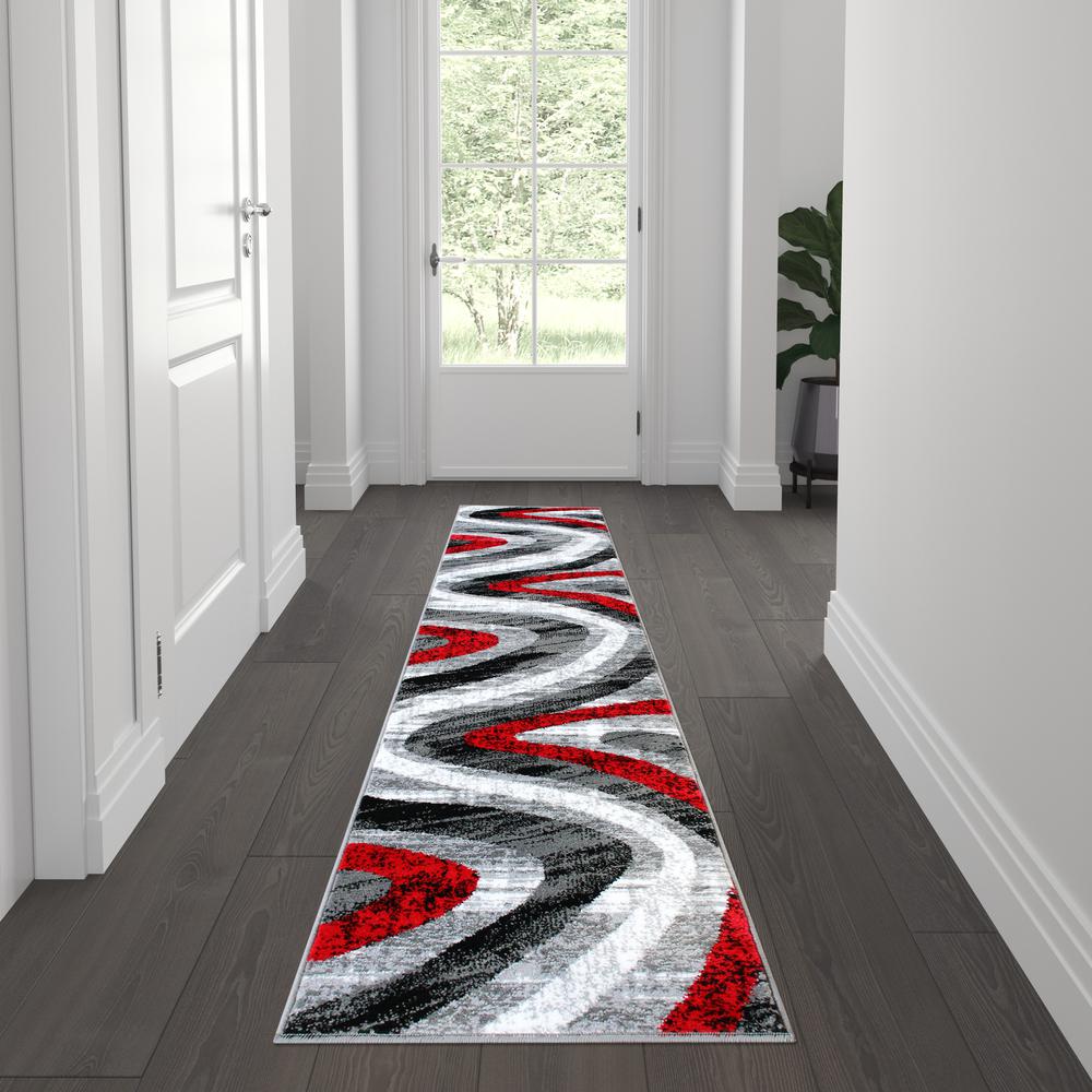 Modern 5' x 7' Red Waves Area Rug for Indoor Use. Picture 2