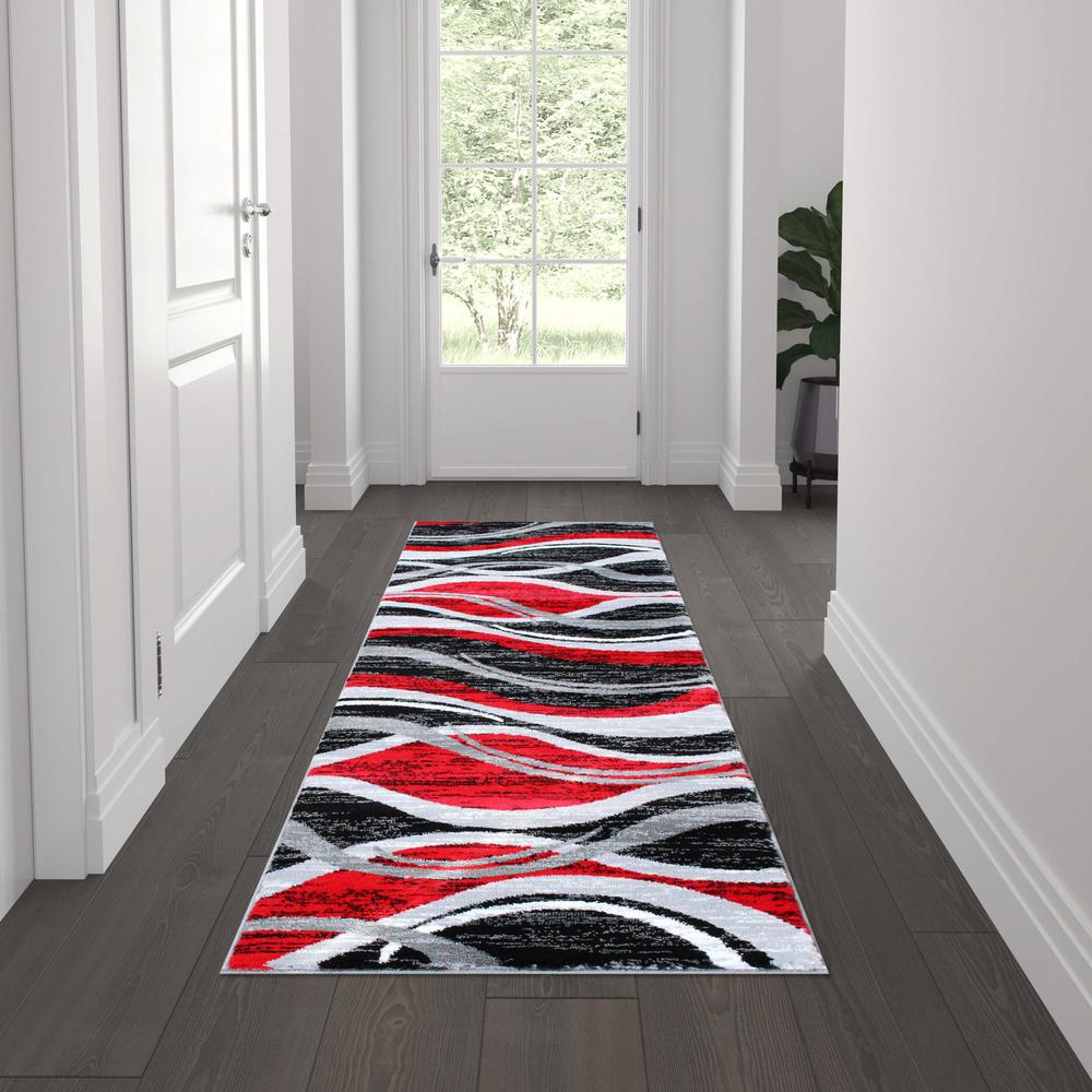 2' x 7' Red Rippled Olefin Area Rug for Entryway, Living Room, Bedroom. Picture 2