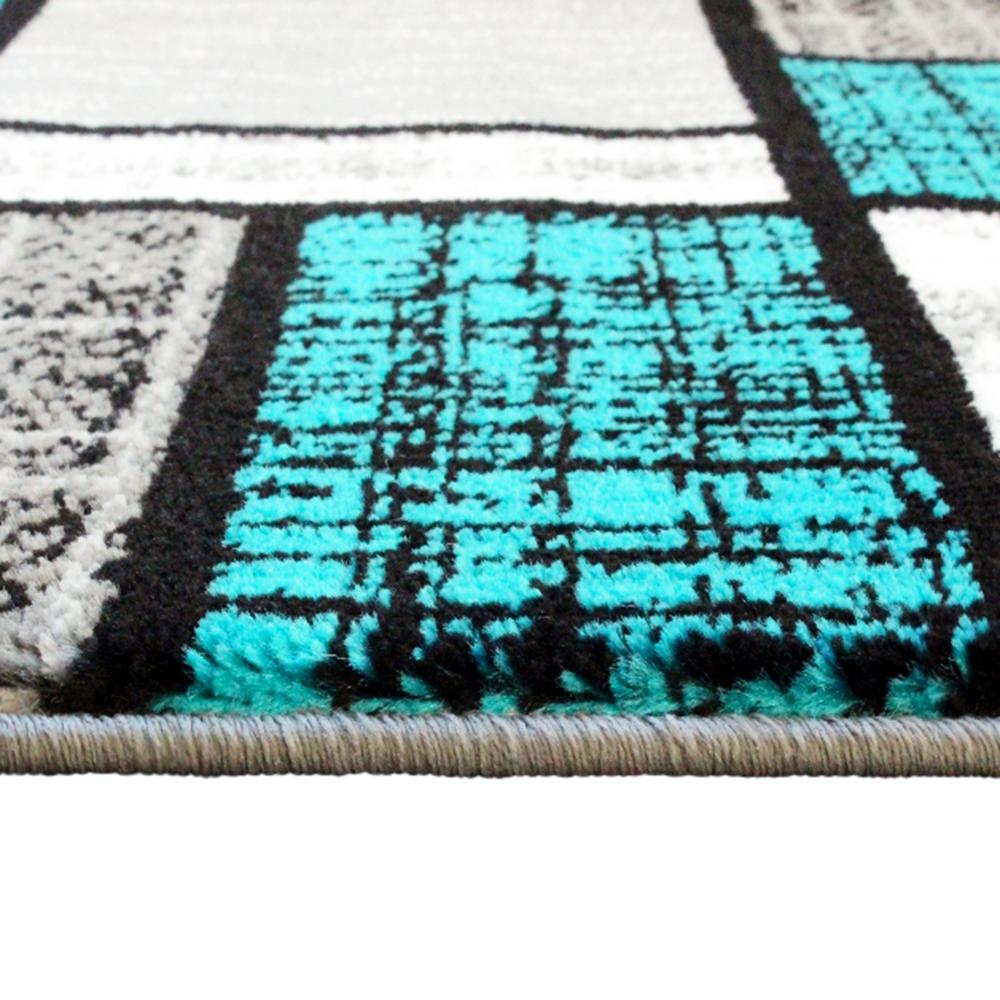 Raven Collection 2' x 11' Turquoise Color Bricked Olefin Area Rug with Jute Backing for Entryway, Living Room, Bedroom. Picture 5