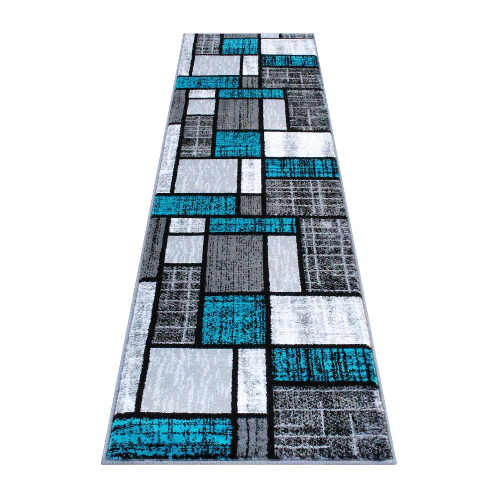 2' x 7' Turquoise Color Bricked Olefin Area Rug. Picture 1