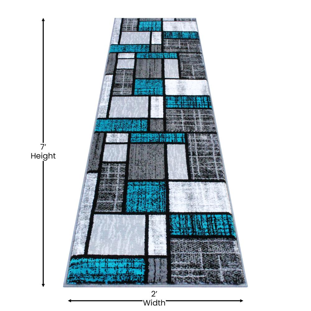 2' x 7' Turquoise Color Bricked Olefin Area Rug. Picture 4