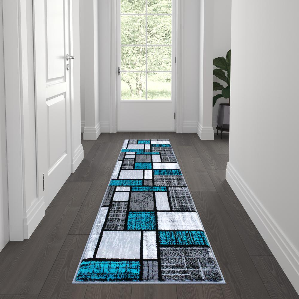 2' x 7' Turquoise Color Bricked Olefin Area Rug. Picture 2