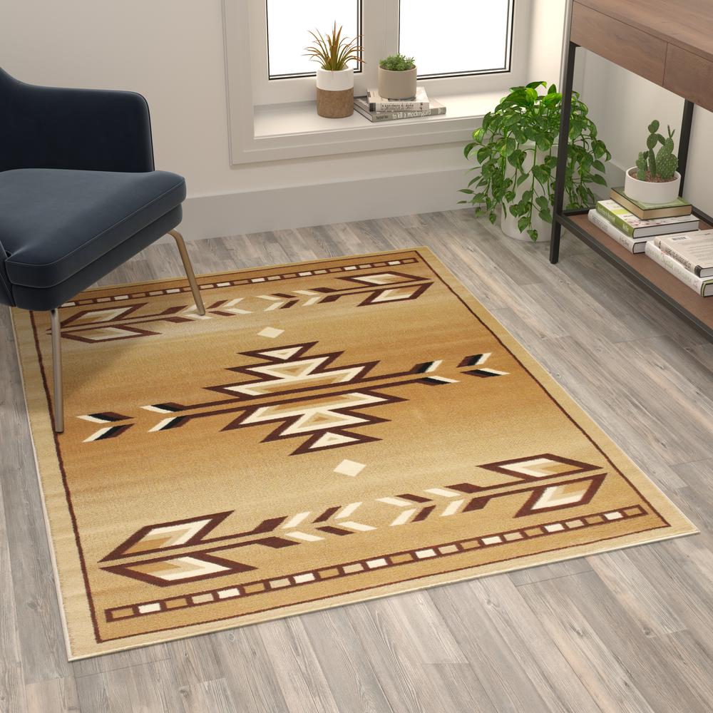 Southwestern 4' x 5' Brown Area Rug - Olefin Rug. Picture 5