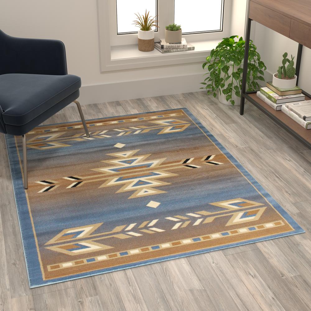 Southwestern Geometric 4' x 5' Accent Rug for Indoor Use. Picture 6