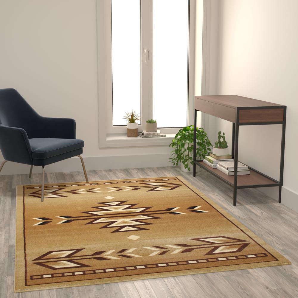 Southwestern 5' x 7' Brown Area Rug - Olefin Rug. Picture 2