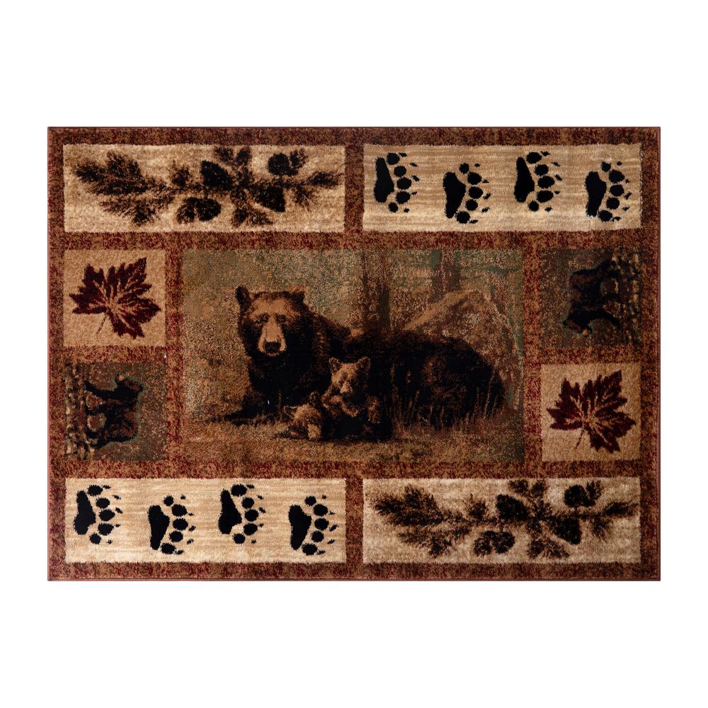 2' x 3' Mother Bear, Cubs Nature Themed Olefin Area Rug. Picture 1