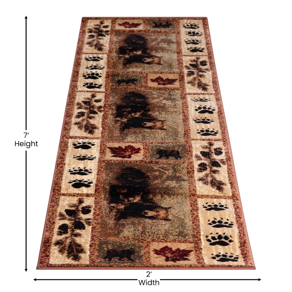 2' x 7' Mother Bear, Cubs Nature Themed Olefin Area Rug. Picture 4