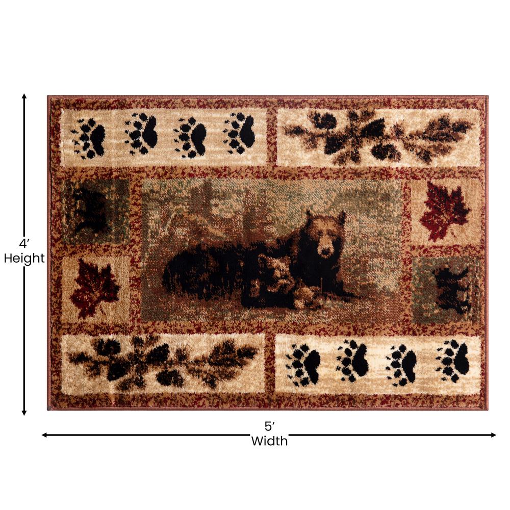 4' x 5' Mother Bear, Cubs Nature Themed Olefin Area Rug. Picture 4