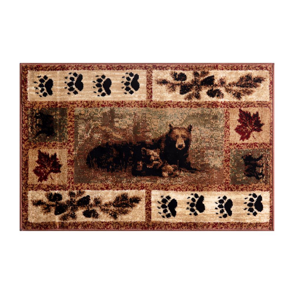 5' x 7' Mother Bear, Cubs Nature Themed Olefin Area Rug. Picture 1
