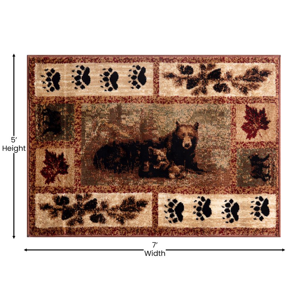 5' x 7' Mother Bear, Cubs Nature Themed Olefin Area Rug. Picture 4