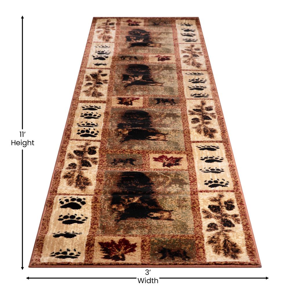 2' x 11' Mother Bear, Cubs Nature Themed Olefin Area Rug. Picture 4