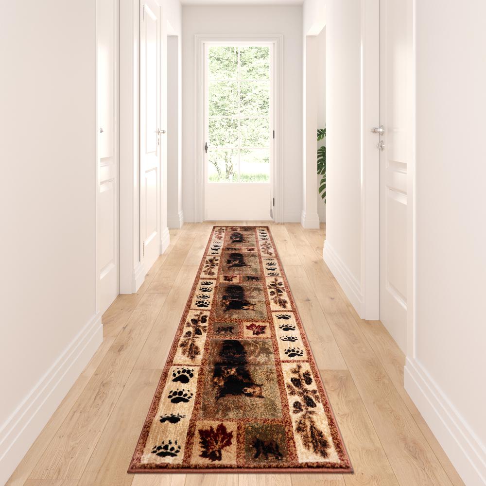 2' x 11' Mother Bear, Cubs Nature Themed Olefin Area Rug. Picture 2