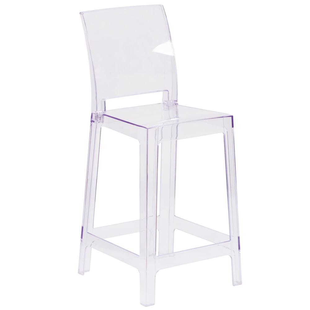 Ghost Counter Stool with Square Back in Transparent Crystal. Picture 1