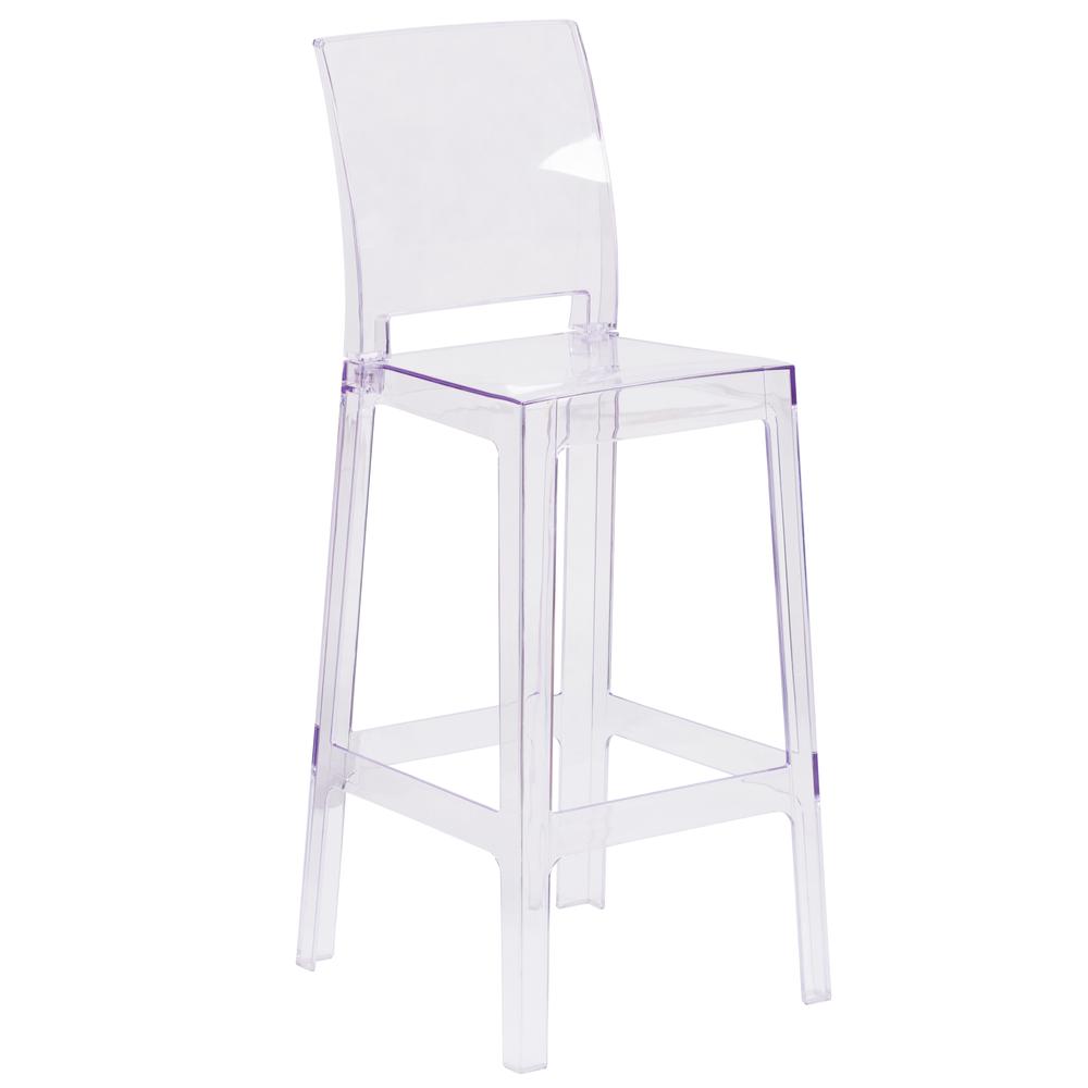 Ghost Barstool with Square Back in Transparent Crystal. Picture 1