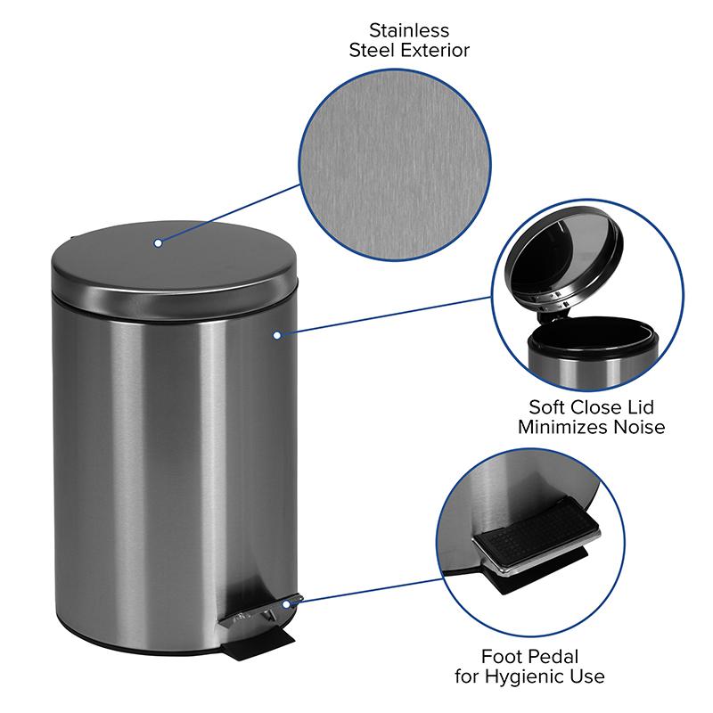 Stainless Steel Fingerprint Resistant Soft Close, Step Trash Can - 5.3 Gallons. Picture 4