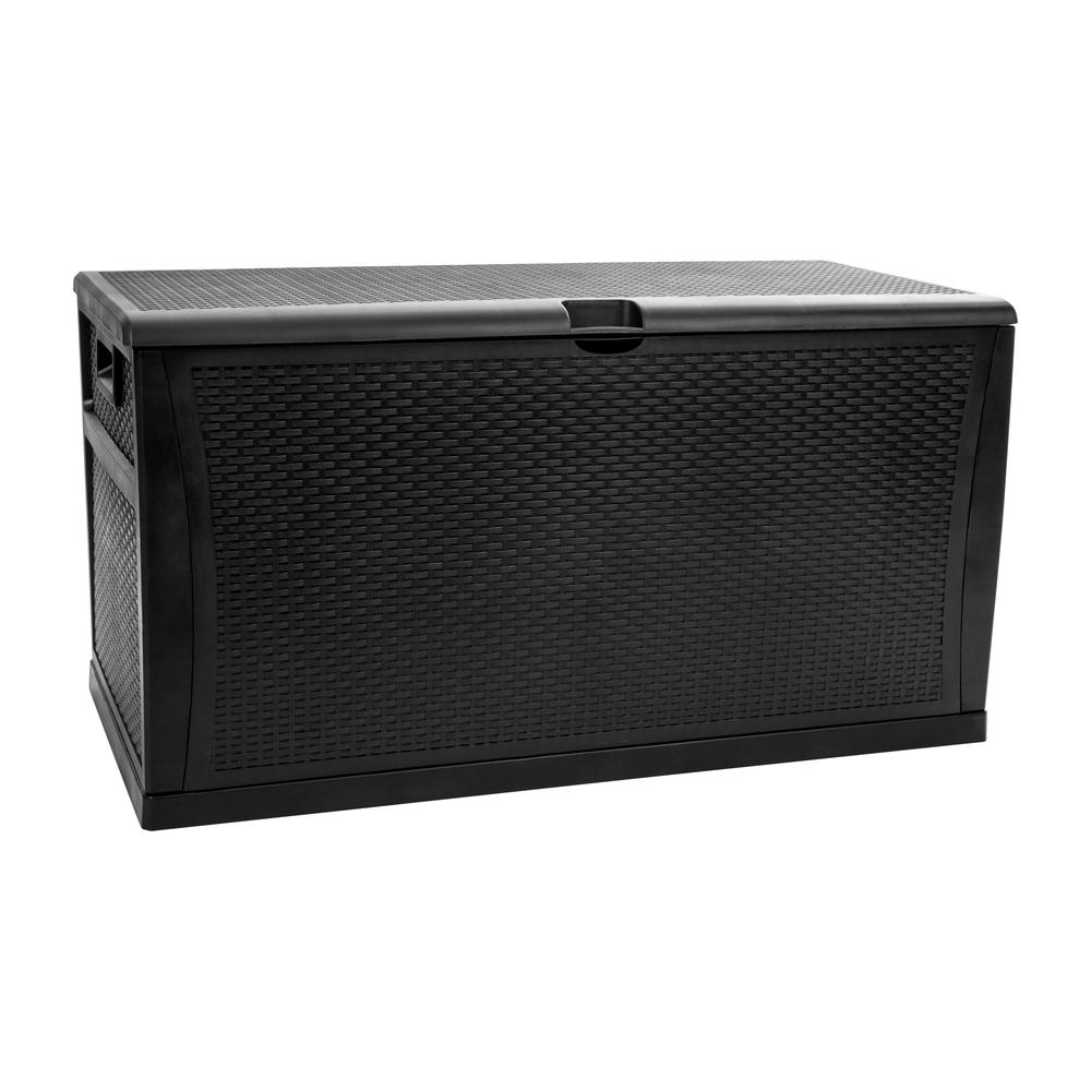 120 Gallon Plastic Deck Box - Waterproof Storage Box, Black. Picture 2