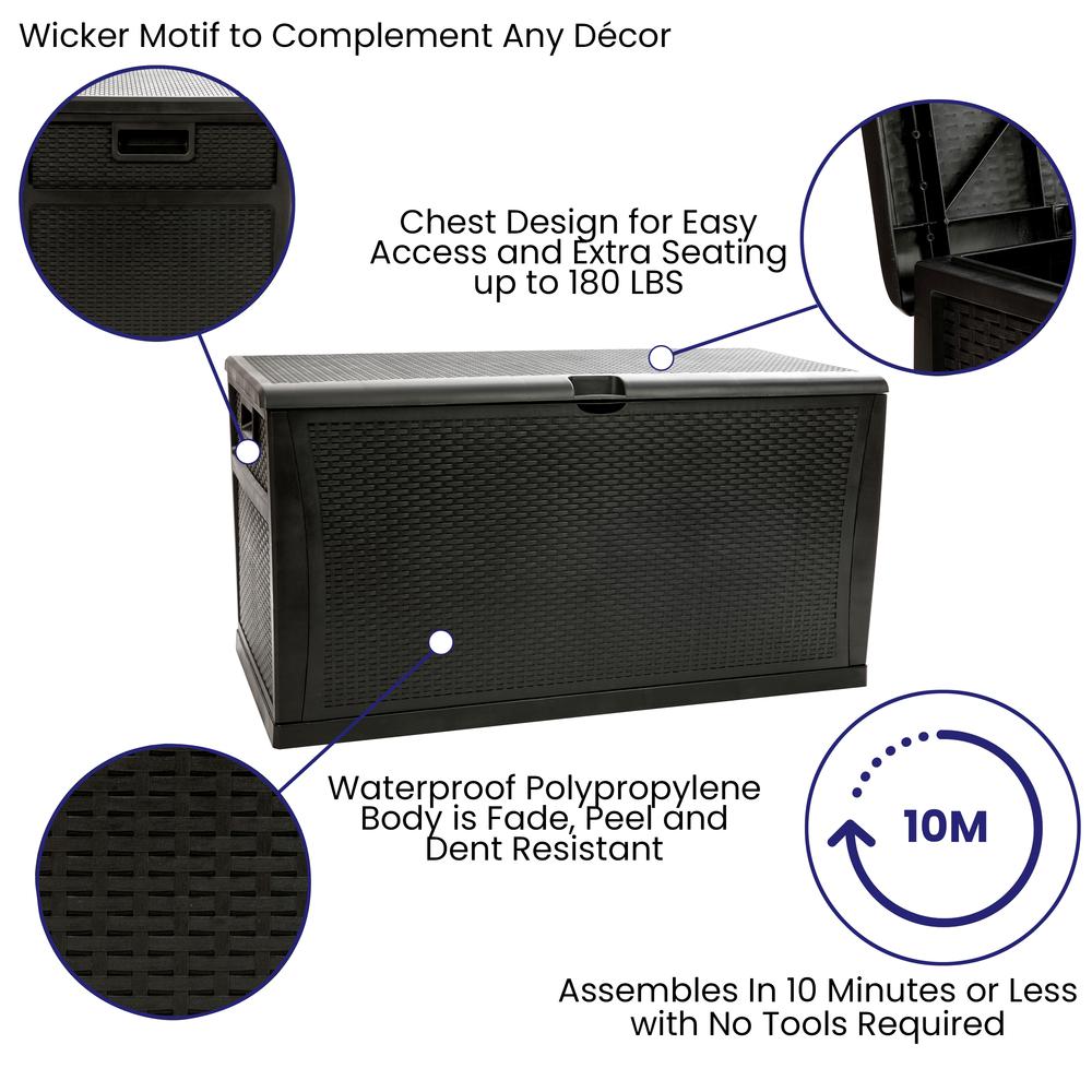 120 Gallon Plastic Deck Box - Waterproof Storage Box, Black. Picture 3