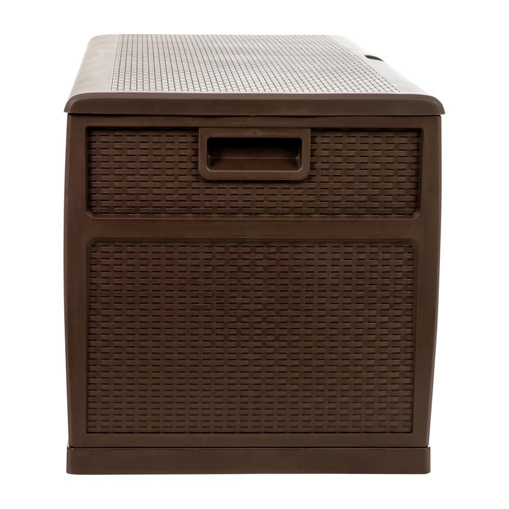 120 Gallon Plastic Deck Box - Waterproof Storage Box, Brown. Picture 7