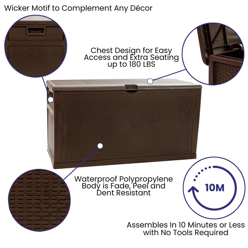 120 Gallon Plastic Deck Box - Waterproof Storage Box, Brown. Picture 3