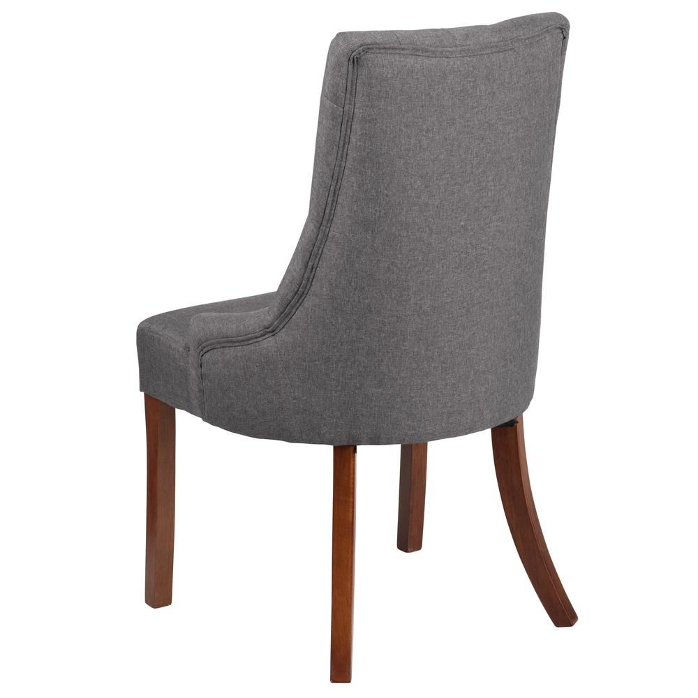 Gray Fabric Tufted Chair with Curved Mahogany Legs. Picture 3