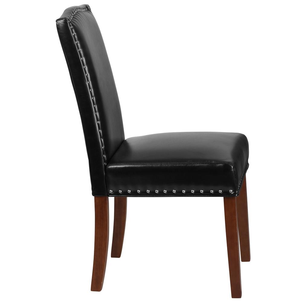 Black LeatherSoft Parsons Chair with Silver Accent Nail Trim. Picture 2
