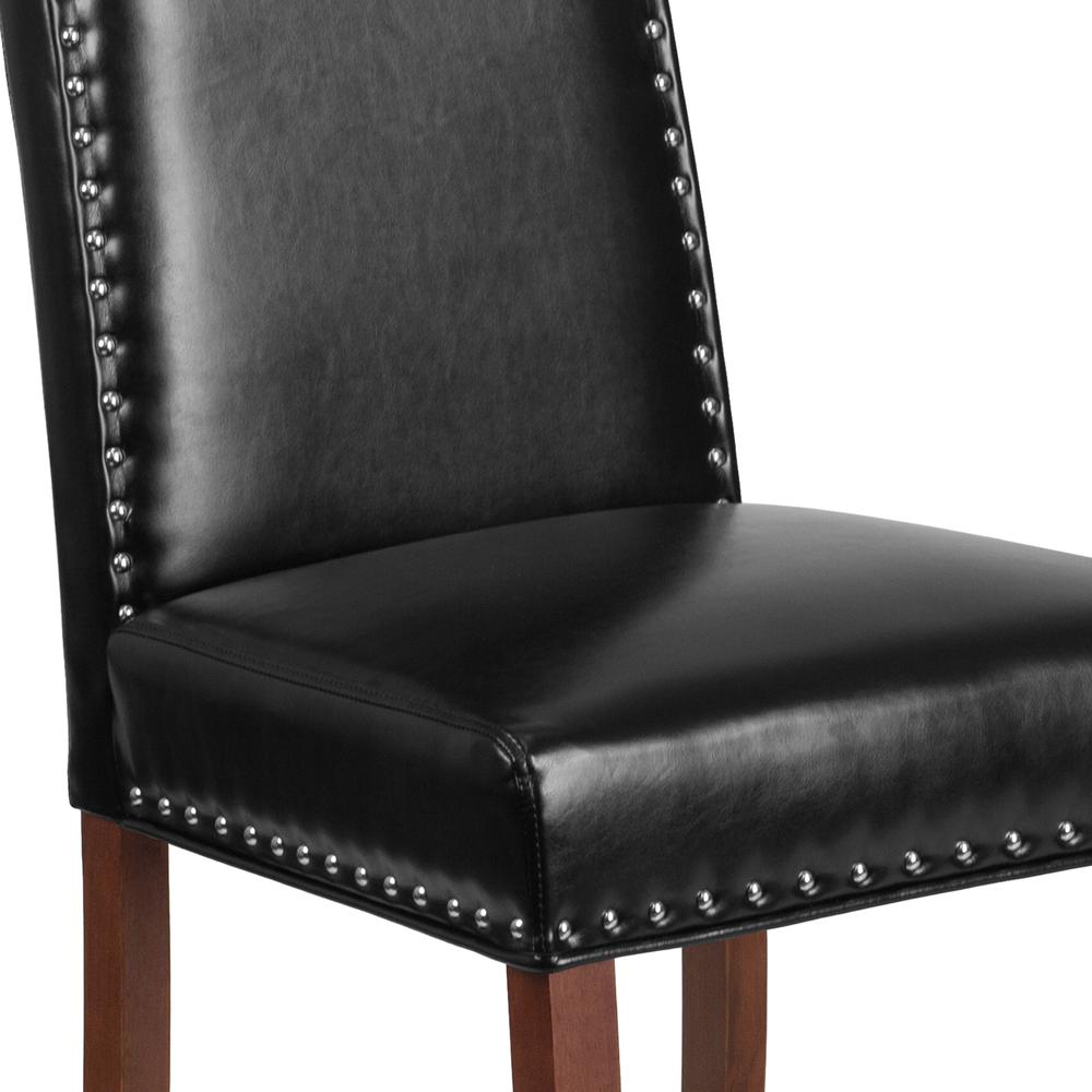 Black LeatherSoft Parsons Chair with Silver Accent Nail Trim. Picture 5