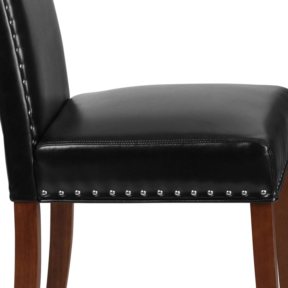 Black LeatherSoft Parsons Chair with Silver Accent Nail Trim. Picture 6