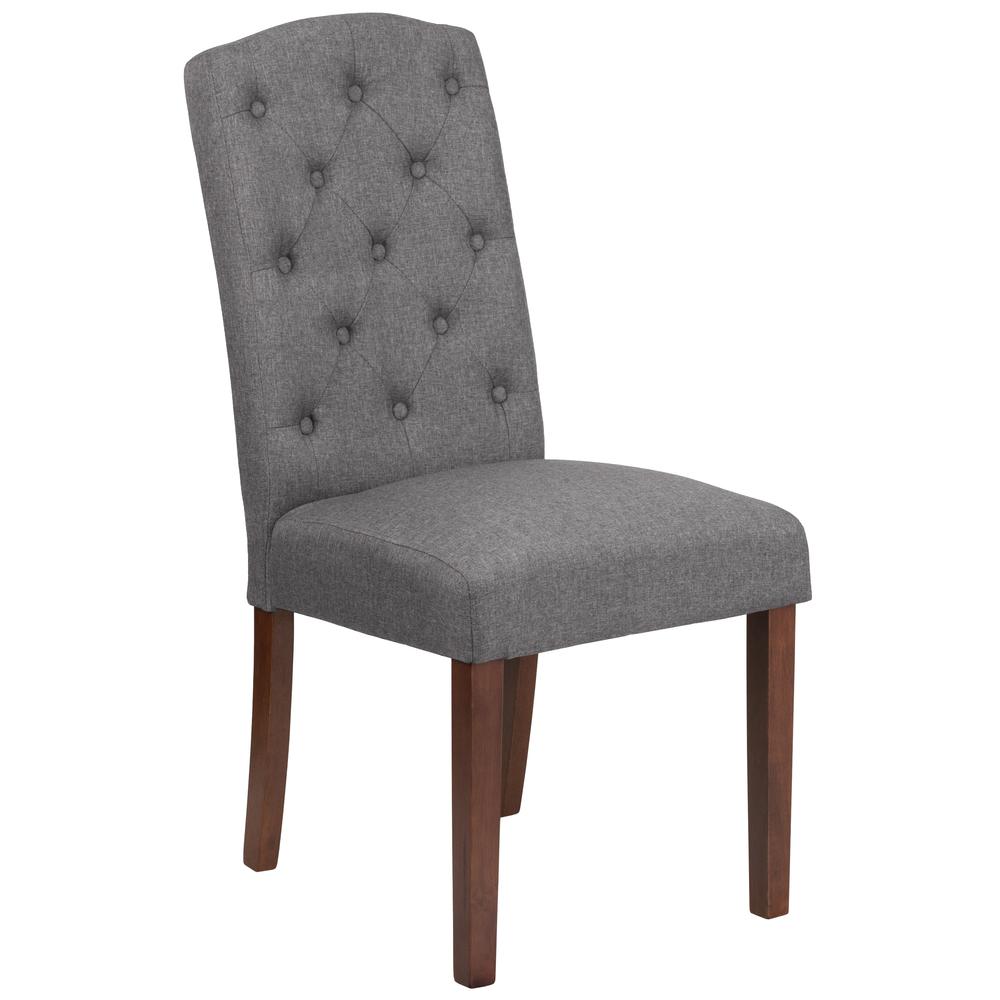 Gray Fabric Diamond Patterned Button Tufted Parsons Chair. Picture 1