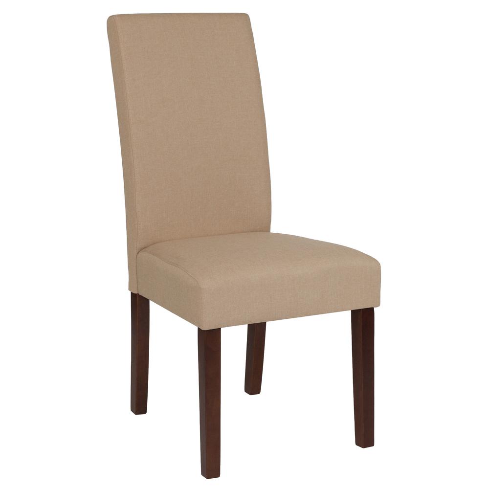 Greenwich Series Beige Fabric Upholstered Panel Back Mid-Century Parsons Dining Chair. Picture 1