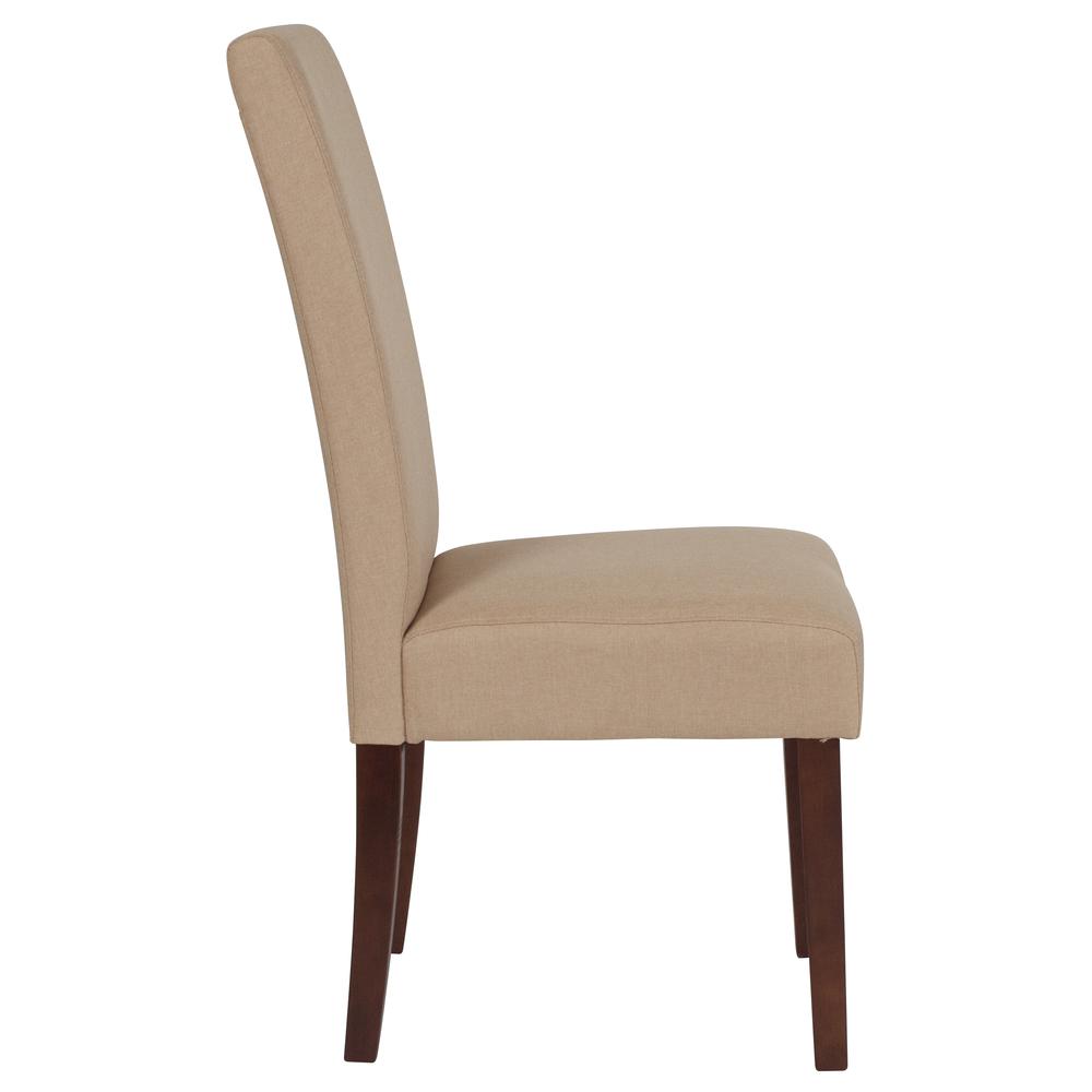 Greenwich Series Beige Fabric Upholstered Panel Back Mid-Century Parsons Dining Chair. Picture 2