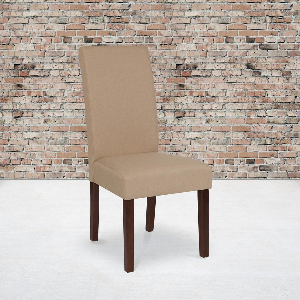 Greenwich Series Beige Fabric Upholstered Panel Back Mid-Century Parsons Dining Chair. Picture 5