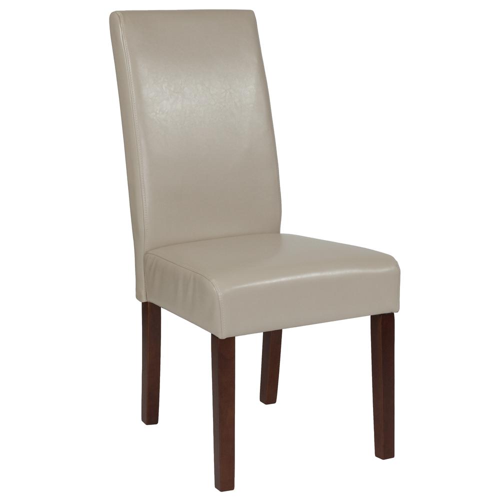 Greenwich Series Beige LeatherSoft Upholstered Panel Back Mid-Century Parsons Dining Chair. The main picture.