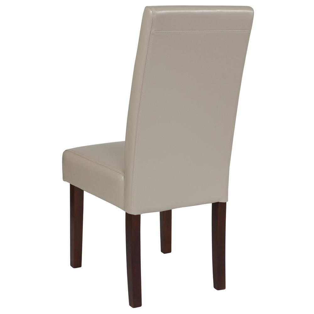 Greenwich Series Beige LeatherSoft Upholstered Panel Back Mid-Century Parsons Dining Chair. Picture 3