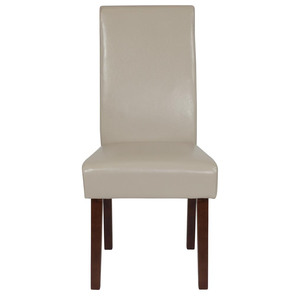 Greenwich Series Beige LeatherSoft Upholstered Panel Back Mid-Century Parsons Dining Chair. Picture 4