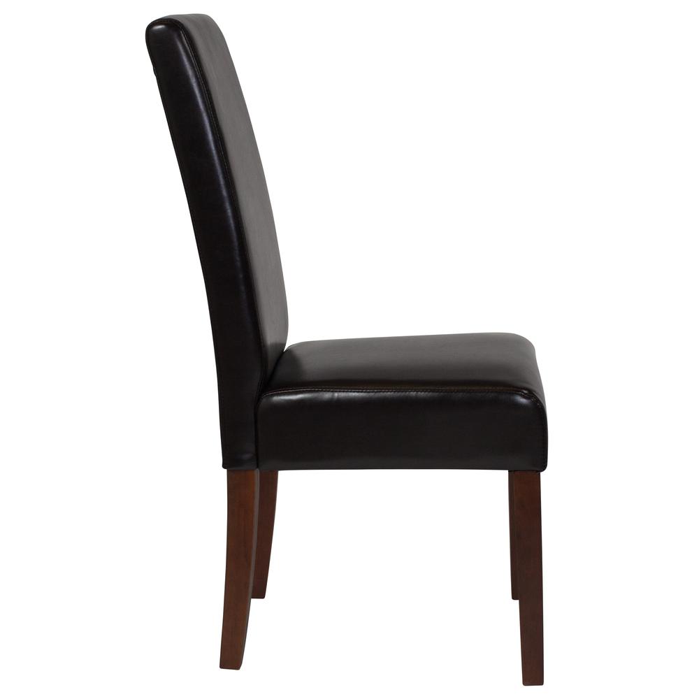Greenwich Series Brown LeatherSoft Upholstered Panel Back Mid-Century Parsons Dining Chair. Picture 2