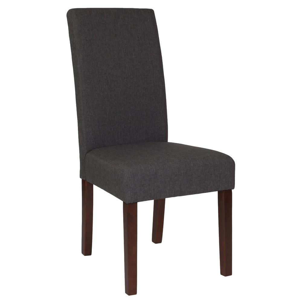Greenwich Series Gray Fabric Upholstered Panel Back Mid-Century Parsons Dining Chair. Picture 1