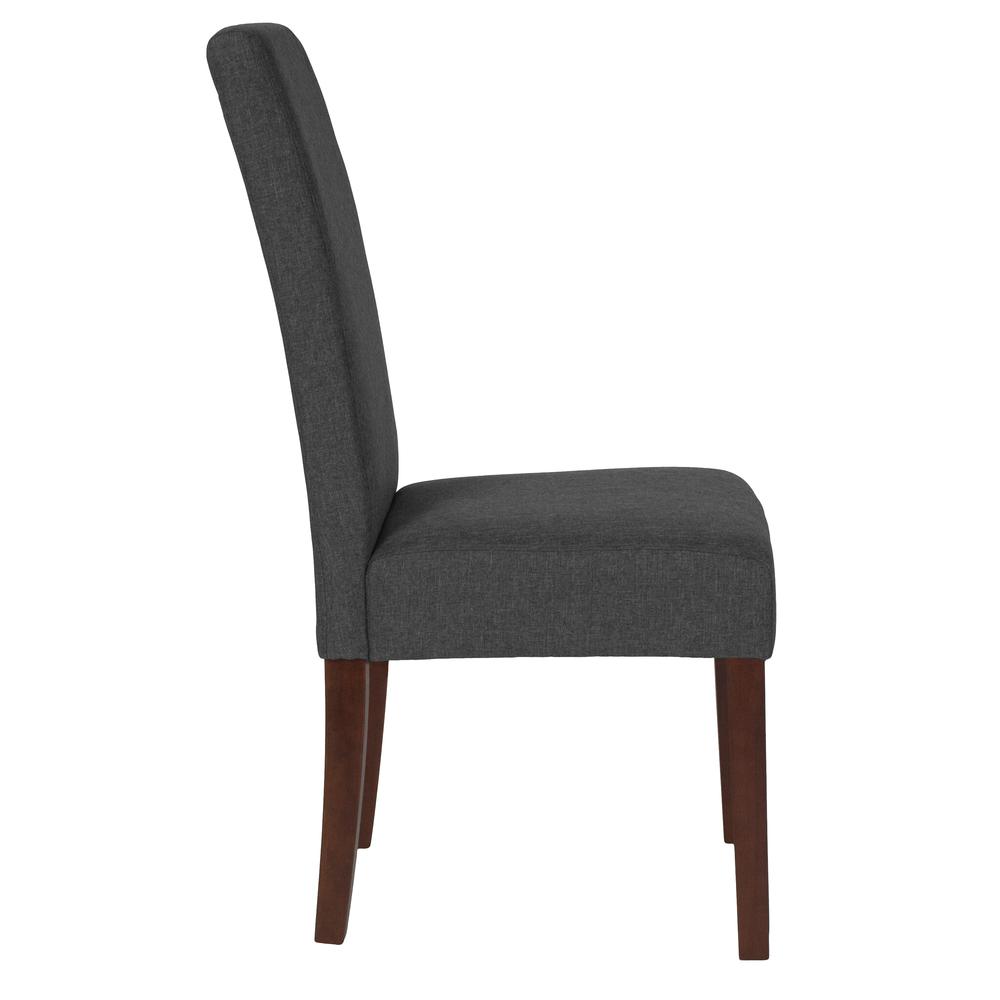 Greenwich Series Gray Fabric Upholstered Panel Back Mid-Century Parsons Dining Chair. Picture 2