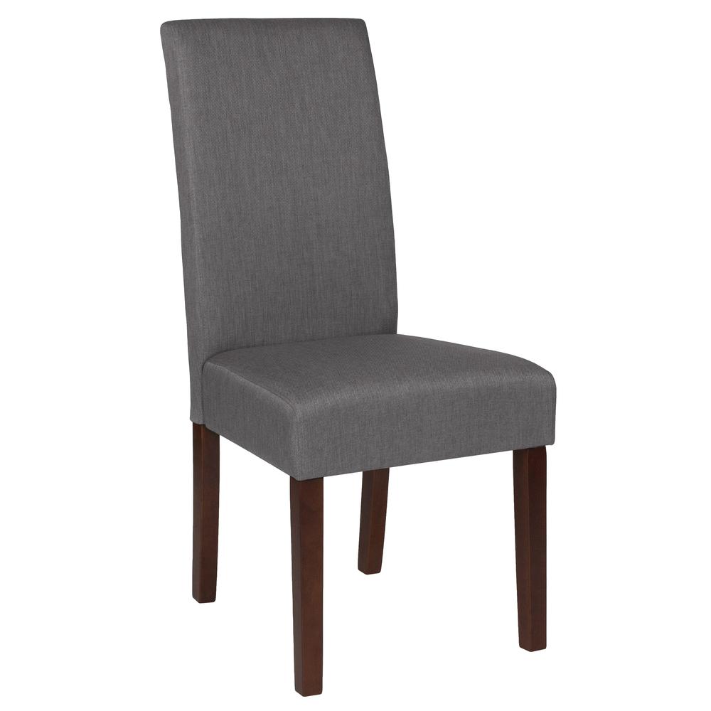 Greenwich Series Light Gray Fabric Upholstered Panel Back Mid-Century Parsons Dining Chair. Picture 1