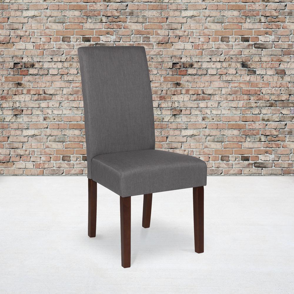 Greenwich Series Light Gray Fabric Upholstered Panel Back Mid-Century Parsons Dining Chair. Picture 5