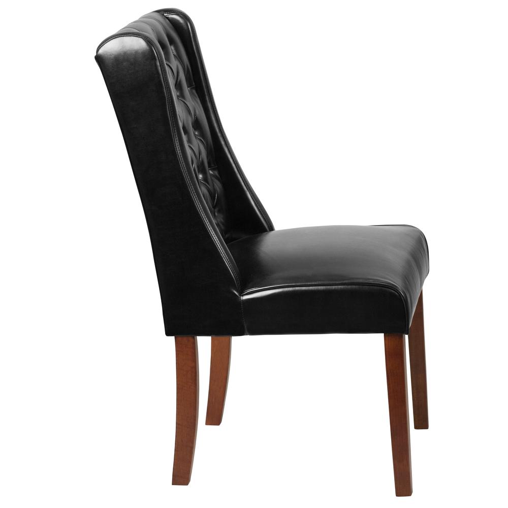 Black LeatherSoft Tufted Parsons Chair with Side Panel Detail. Picture 2