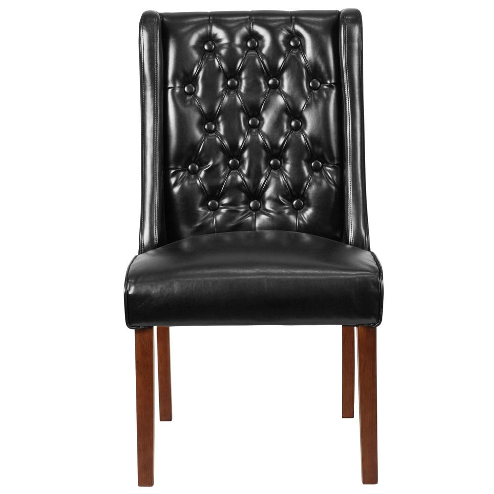 Black LeatherSoft Tufted Parsons Chair with Side Panel Detail. Picture 4