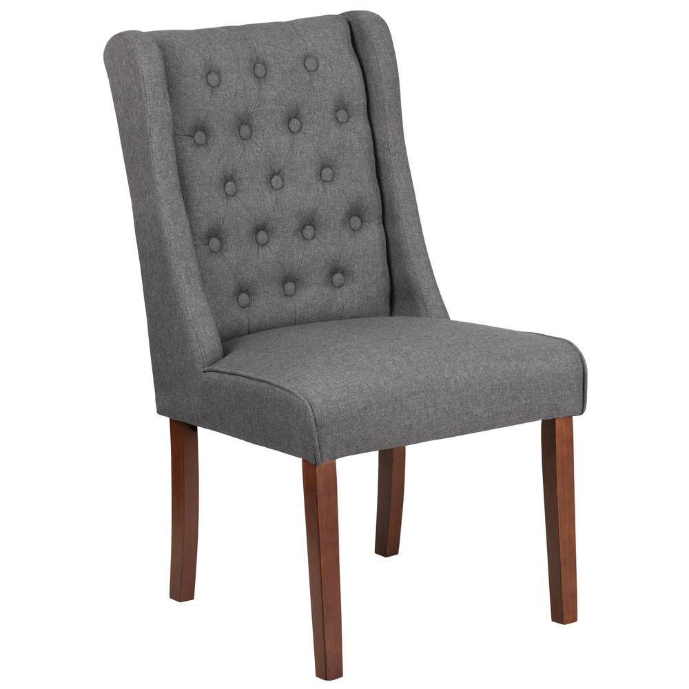 Gray Fabric Tufted Parsons Chair with Side Panel Detail. Picture 1