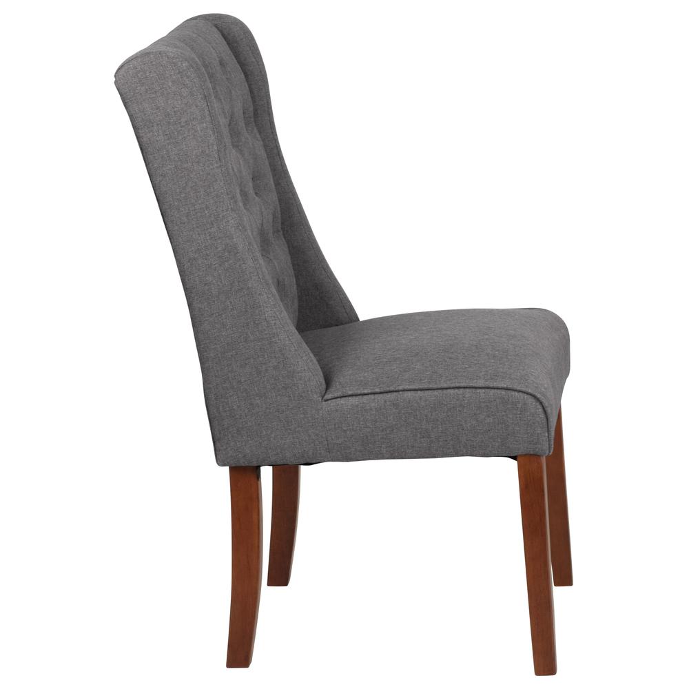 Gray Fabric Tufted Parsons Chair with Side Panel Detail. Picture 2