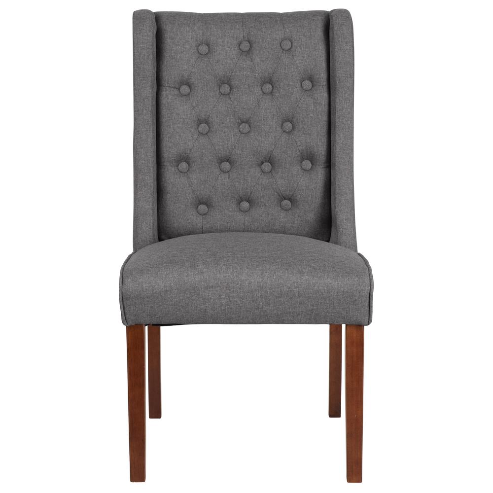 Gray Fabric Tufted Parsons Chair with Side Panel Detail. Picture 4