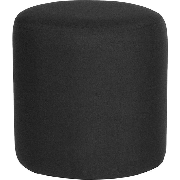 Barrington Upholstered Round Ottoman Pouf in Black Fabric. Picture 2