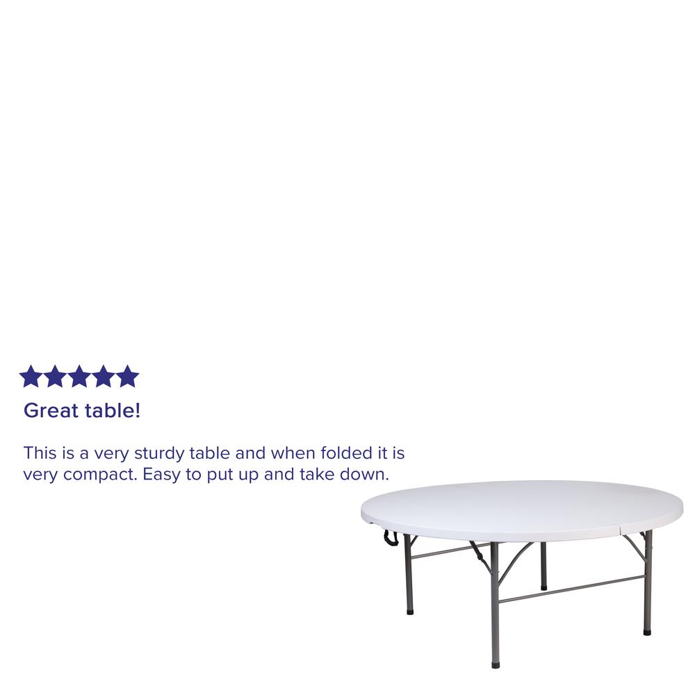 5.89-Foot Round Bi-Fold Granite White Plastic Banquet and Event Folding Table with Carrying Handle. Picture 9