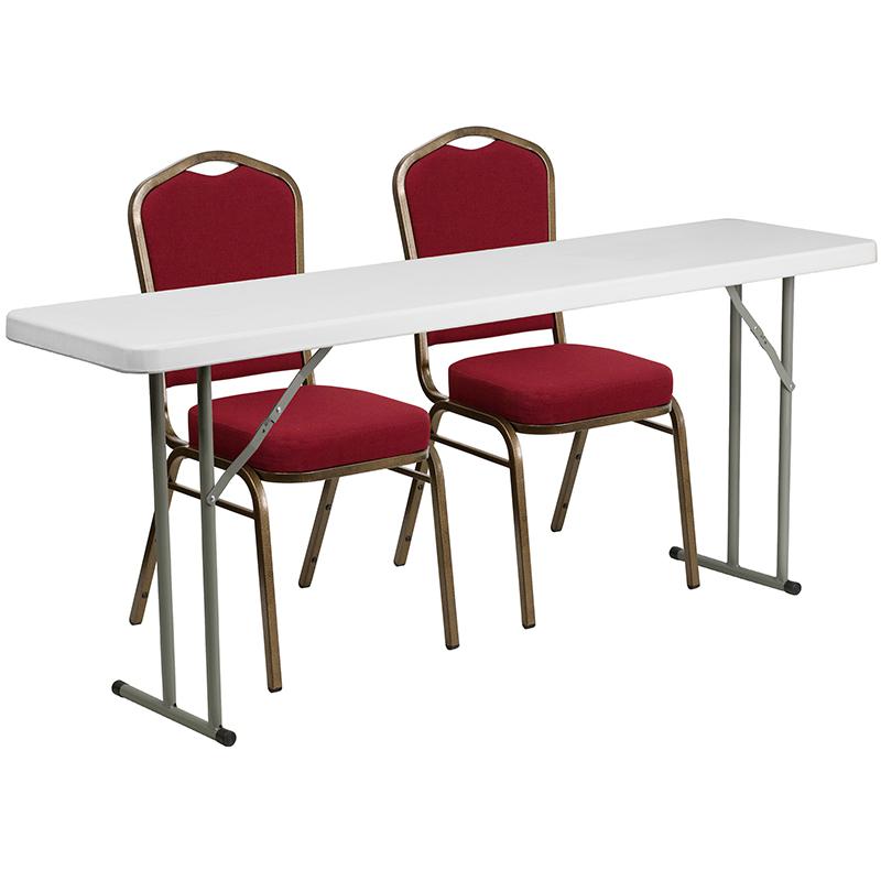 6-Foot Plastic Folding Training Table Set with 2 Crown Back Stack Chairs. Picture 1