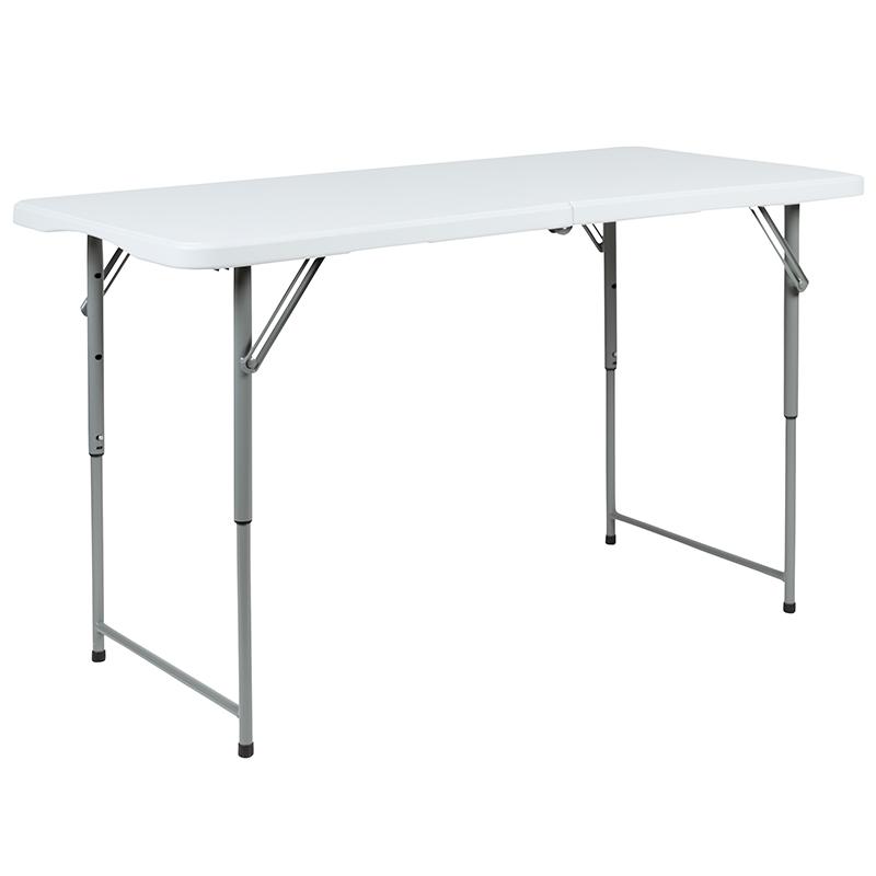 4-Foot Height Adjustable Bi-Fold Granite White Plastic Folding Table. Picture 2