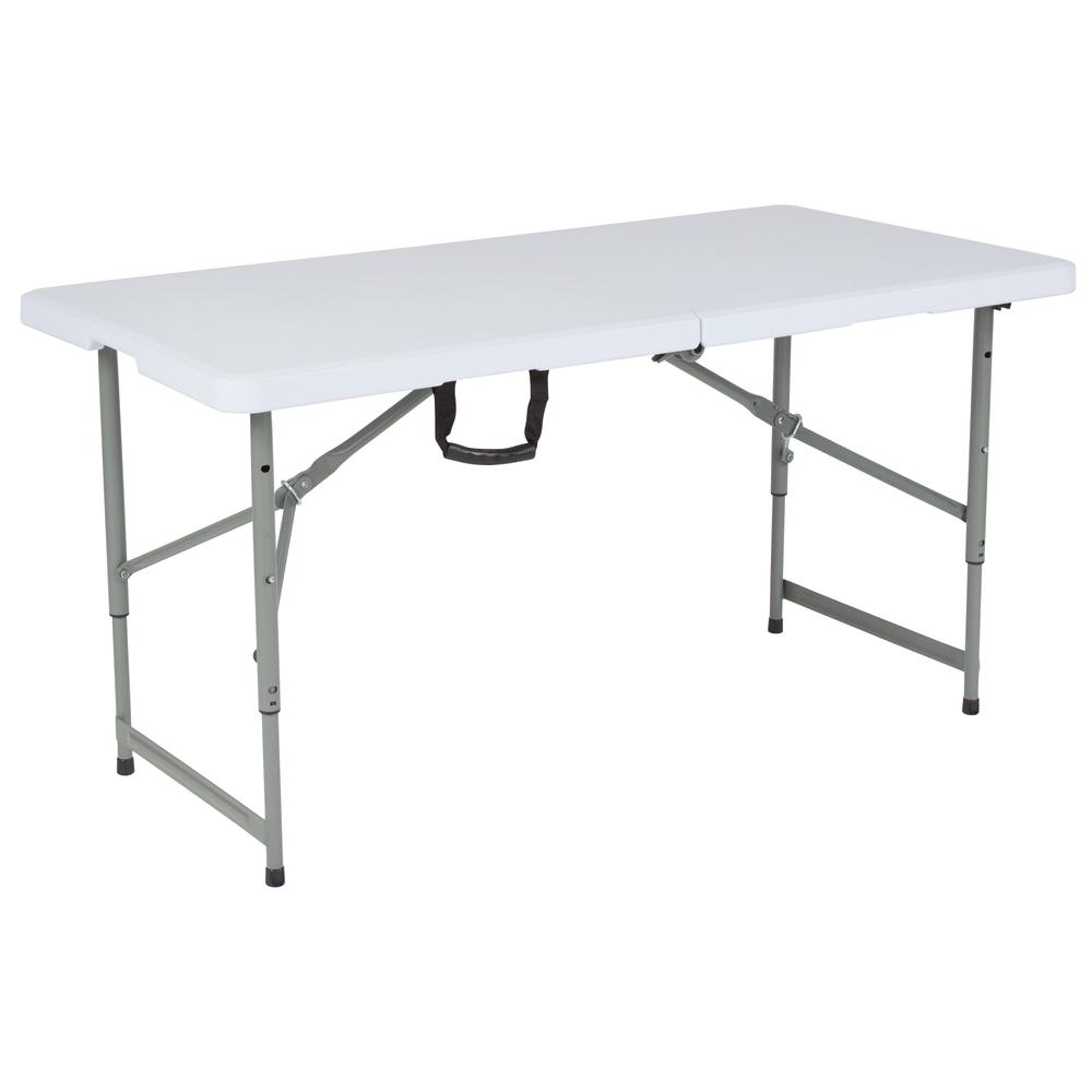 4-Foot Height Adjustable Bi-Fold Granite White Plastic Folding Table. Picture 2