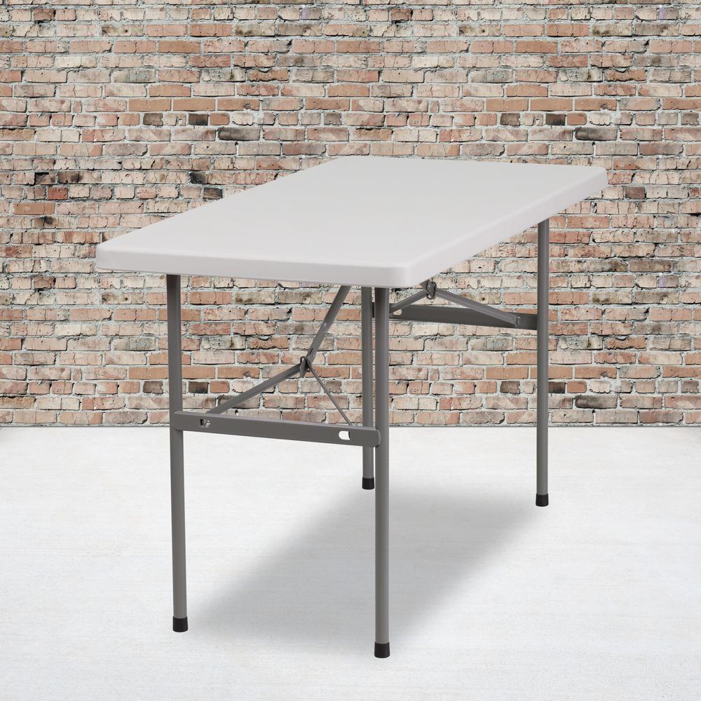 4-Foot Granite White Plastic Folding Table. Picture 4